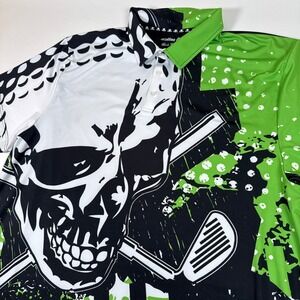 Tattoo Golf Polo Shirt Mens 4XL Green Black Skull Blade Collection Edgy Golfing